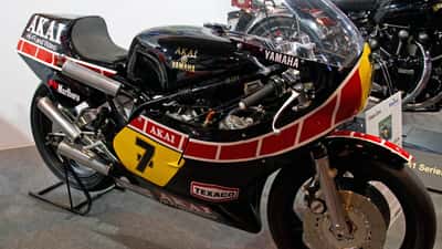 Barry Sheene racing on a Yamaha YZR 500 Grand Prix motorcycle