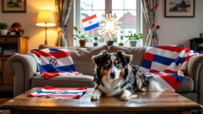 Angstige hond verstopt zich onder de tafel tijdens WK 2026 feestgedruis