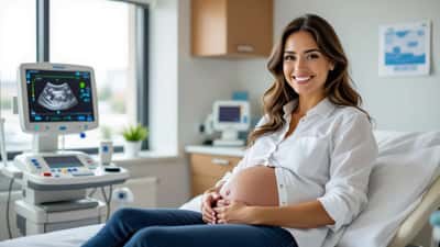 Mujer embarazada en consulta prenatal con especialista en obstetricia