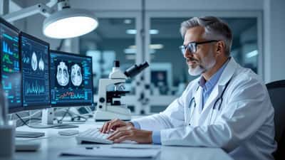 Un médecin canadien examine les radiographies d'un patient dans un cabinet médical à Montréal