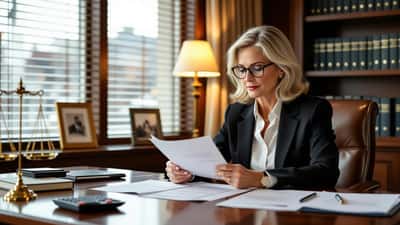Conseillère en gestion de patrimoine étudiant des documents de succession dans un bureau de Montréal