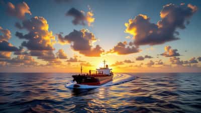 Petroliera cinese nel Stretto di Hormuz al tramonto
