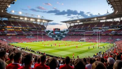 Wales players in red face the Barbarians in black-and-white hoops at the Principality Stadium in Cardiff