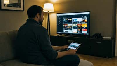 Personne en France comparant ses abonnements streaming sur une télévision et un ordinateur portable en 2026