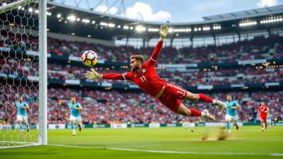 Guarda-redes belga Senne Lammens em ação num estádio moderno, representando as movimentações do mercado de transferências 2026