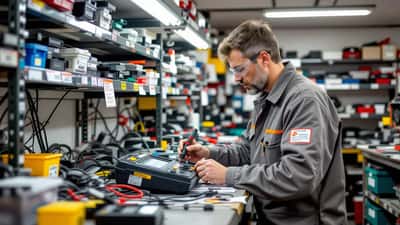 Elektronicaspecialist inspecteert een gezwollen e-bike accupak in een Amsterdamse fietswerkplaats