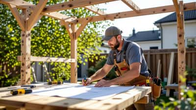 Snekker bygger pergola i norsk hage etter VM 2026-inspirasjon