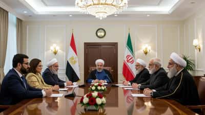 Drapeaux de l'Égypte et de l'Iran lors d'une réunion diplomatique officielle