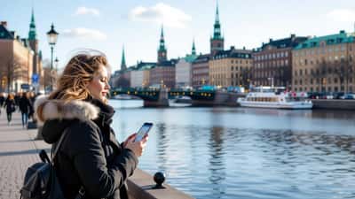 DIF-supporter håller upp mobiltelefon med digitalt biljett-QR-kod mot scanner vid entrén till Tele2 Arena i Stockholm