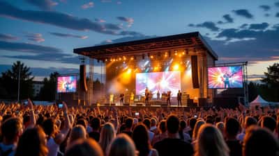 Sommarkonsert på Slottsskogsvallen i Göteborg med publik och scenbelysning