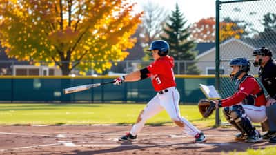 Jeune joueur de baseball canadien à l'entraînement avec livres de cours sur le banc, Vitrine MLB 2026