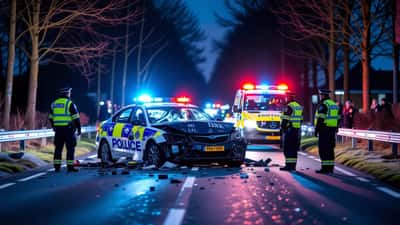 Politie en ambulance bij een ernstig verkeersongeval op een provinciale weg in Noord-Holland