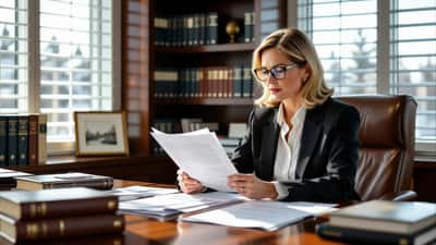 Canadian estate lawyer reviewing a contested will and estate documents in a Toronto law office