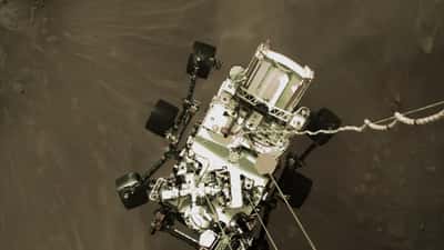 NASA's Perseverance rover descending to Mars surface via Sky Crane system