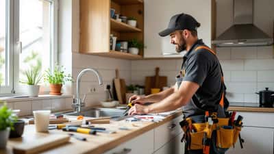 Person plant Küchenrenovierung mit Farbmustern in moderner Küche