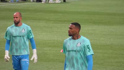 Goleiro Carlos Miguel com camisa do Palmeiras durante partida pelo Brasileirão 2026