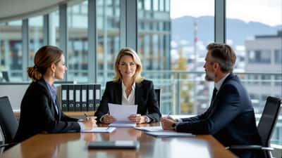 Une professionnelle reçoit une lettre de licenciement dans un bureau genevois lors d'un entretien RH