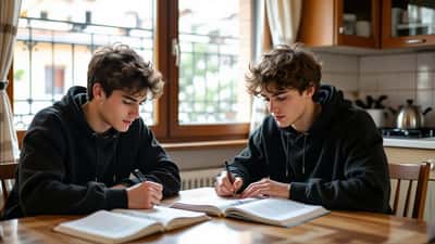 Studente e ripetitore di matematica con tabelle statistiche lotto e probabilità