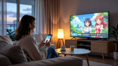 Pessoa assistindo conteúdo de anime em streaming gratuito num dispositivo móvel no Brasil
