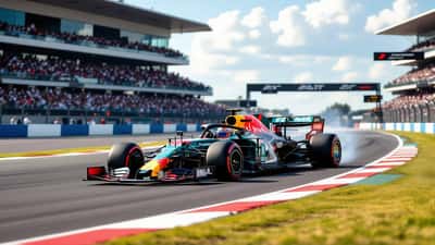 Monoplace de Formule 1 2026 freinant à l'entrée d'un virage, fumée de pneus et disques de frein incandescents