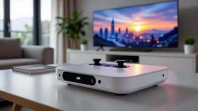 PlayStation 5 Pro console on a modern gaming desk with 4K TV