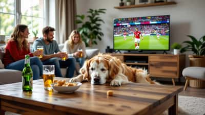 Hund der gemmer sig under sofa under VM 2026-fejring - stress og angst hos kæledyr