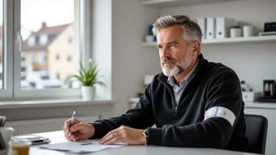Midaldrende dansk mand til konsultation hos praktiserende læge med PSA blodprøveseddel på bordet
