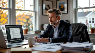 Exhausted professional at home office desk on Labour Day 2026 showing signs of workplace burnout