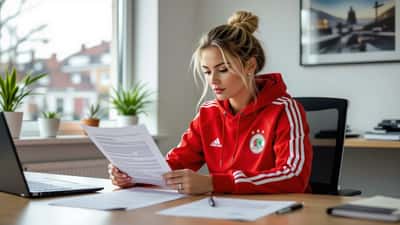 Profesjonell fotballspiller gjennomgår overgangskontrakt på klubbens kontor i Nord-Norge