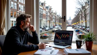 Nederlandse belegger ziet hackingwaarschuwing op laptop met AEX-koersen