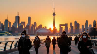 Paysage urbain canadien sous un ciel orangé de smog en 2026