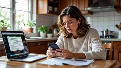 Mulher brasileira verifica resultado de loteria no celular e detecta mensagem suspeita de golpe digital em 2026