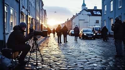 Íslenskt kvikmyndateymi að vinna við tökur í Reykjavík