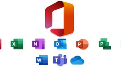 Ícones dos aplicativos do Microsoft Office 365 incluindo Outlook, Teams e OneDrive