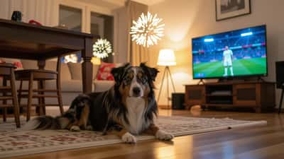 Chien tremblant sous une table lors des célébrations de la Coupe du Monde 2026 en Suisse