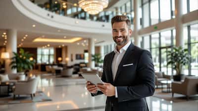 Consulente di sicurezza in hotel durante una verifica del piano di emergenza