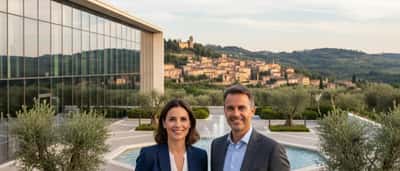 Avvocato italiano in abito che esamina documenti immobiliari su una scrivania in un ufficio luminoso a Milano