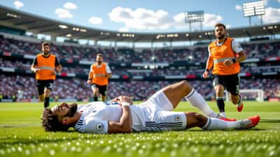 Calciatore infortunato sul campo, staff medico in intervento durante la Nations League