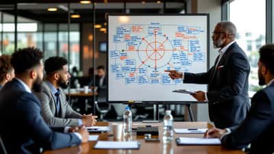 NBA basketball coach drawing up plays on whiteboard during team meeting