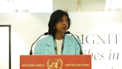 Navi Pillay talar vid FN:s råd för mänskliga rättigheter, Nobels fredspristagare 2026