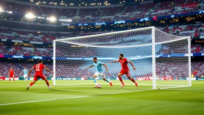Estadio de fútbol con líneas tridimensionales de fuera de juego durante un partido de la Copa Mundial 2026