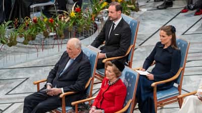 Norwegian Royal Family gathered at a formal ceremony