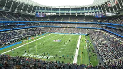 Jacksonville Jaguars players at Tottenham Hotspur Stadium during an NFL International Series game in London