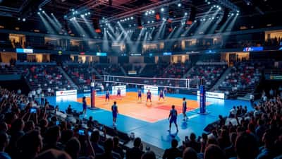 Arena di pallavolo durante la VNL maschile 2026 con tifosi azzurri