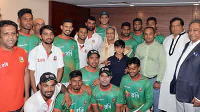 Bangladesh cricket team celebrating historic test match victory against Australia