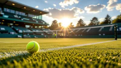 Court de tennis sur gazon à Wimbledon 2026 sous la lumière dorée