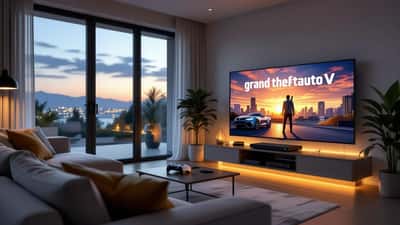 PlayStation 5 med GTA 6 på TV i en norsk stue