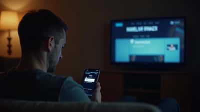 Mann ser sjokkert på smarttelefon med Google AI-søkeresultat, NRK-TV i bakgrunnen