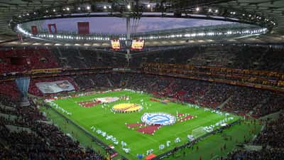 UEFA Europa League stadium packed with fans during a European football match