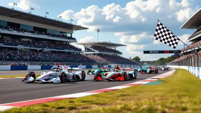 Motorsport cars crossing the finish line in 2026